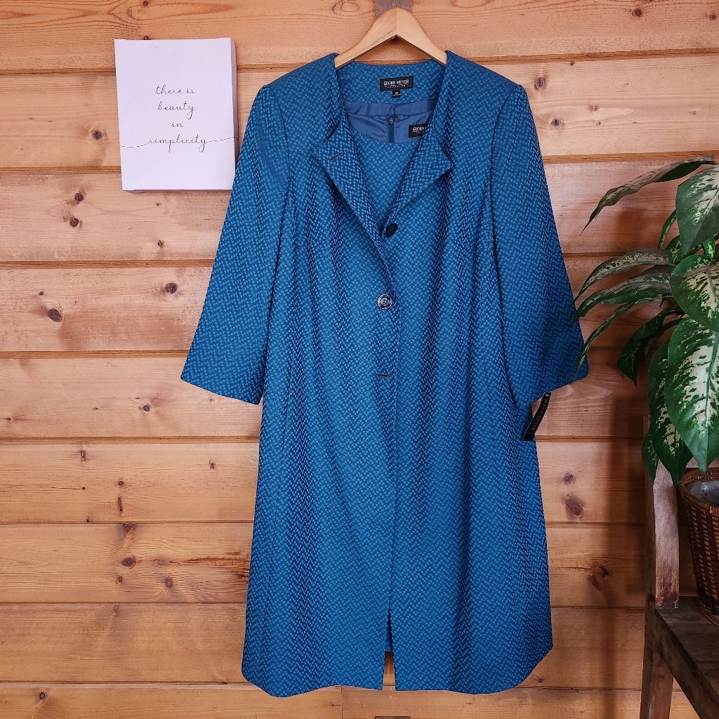John Meyer Collection Nwt 2pc Set Teal Coat Jacket Midi Dress Suit Plus Sz 16 W
